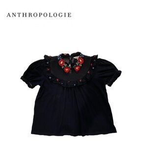 Anthropologie Ranna Gill Floral Embroidered Collar Puff sleeve top